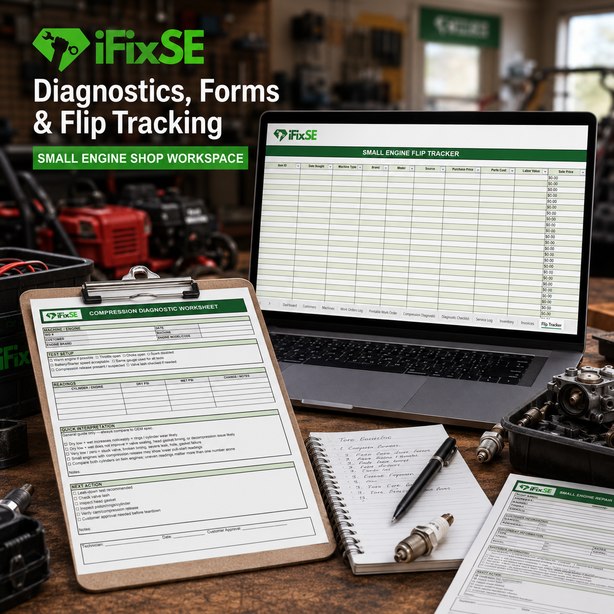 Snall Engine Invoice iFixSE Small Engine Repair & Flip Tracker | Excel Shop Management, Work ...