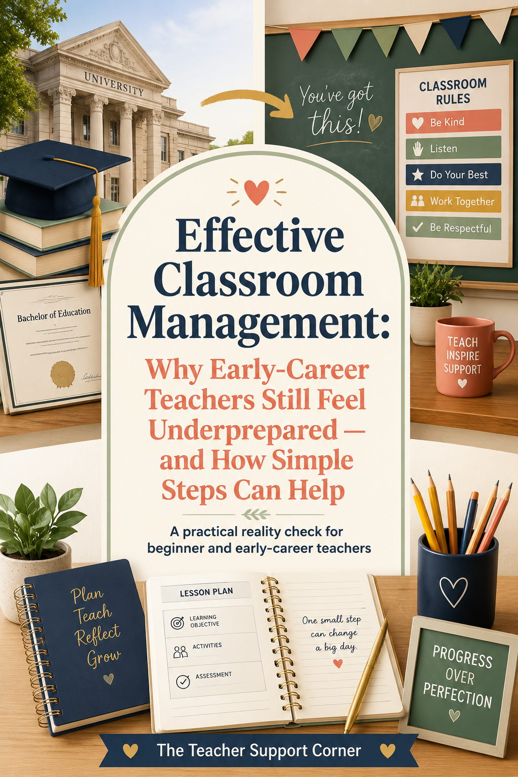 Effective classroom management blog cover for early-career teachers who feel underprepared after university.