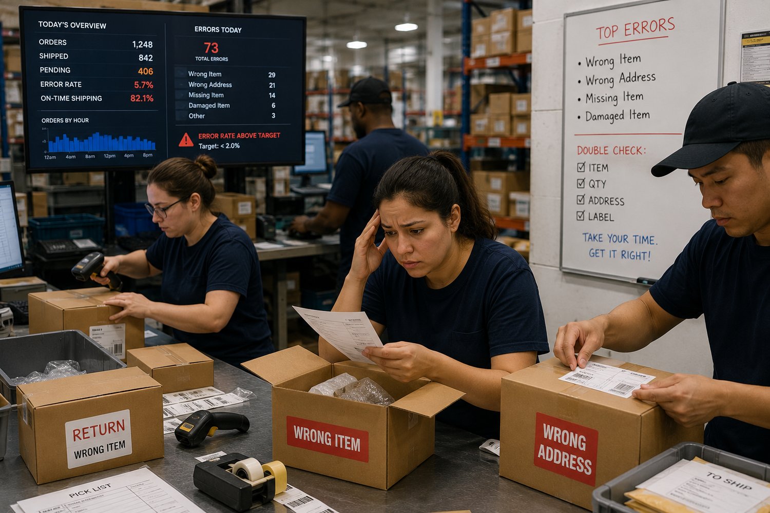 ecommerce fulfillment team making packing and shipping errors