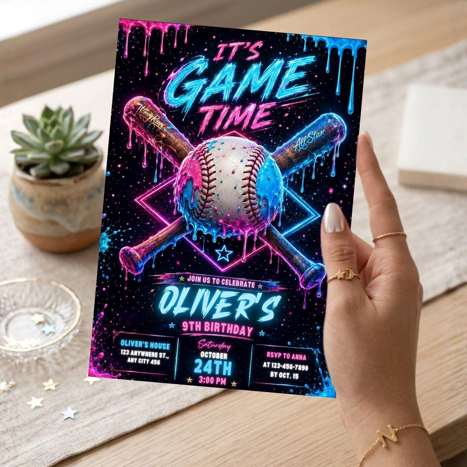 First birthday baseball party invitation for boys, editable sports birthday invite template with printable digital download.