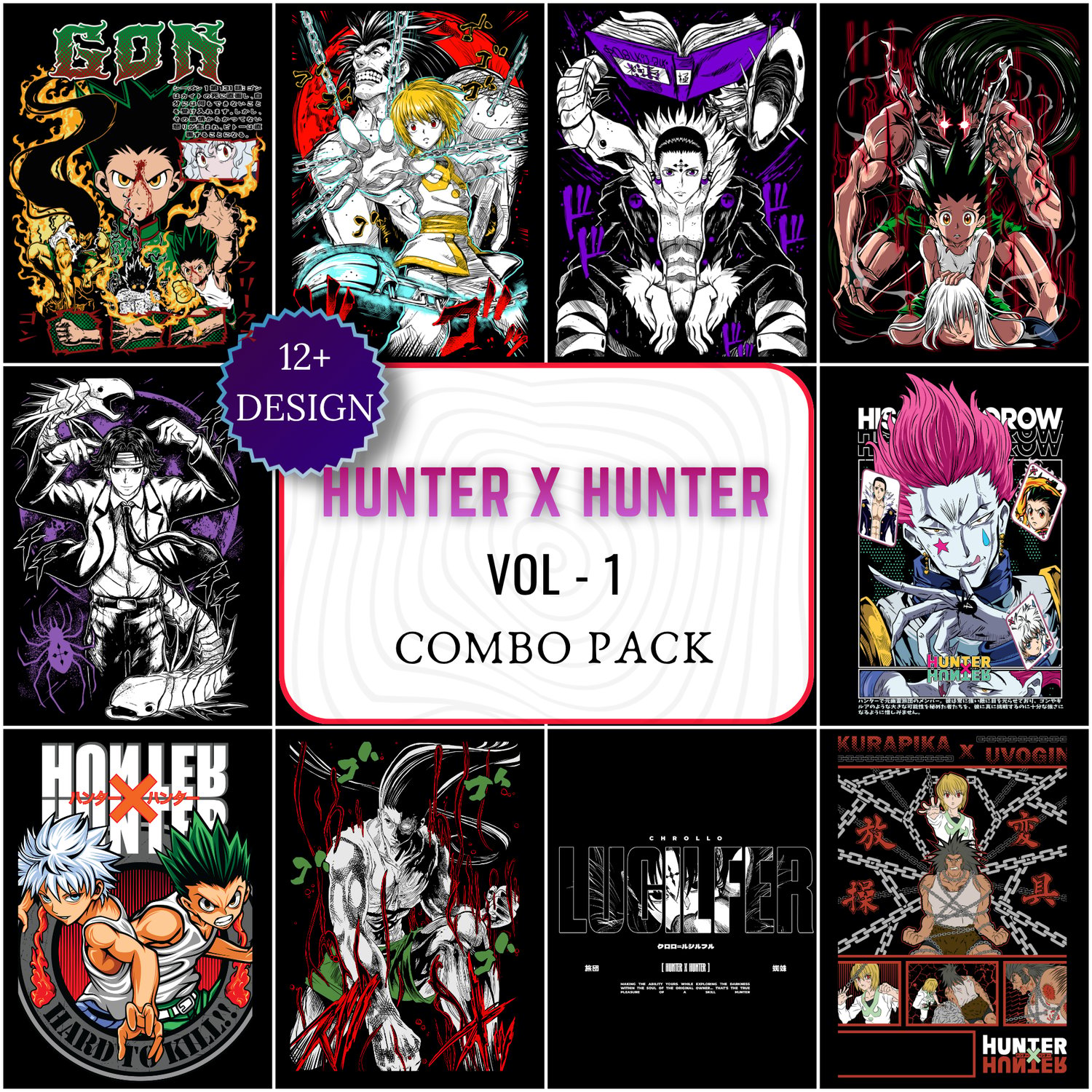 Hunter x Hunter anime combo pack t-shirt design bundle featuring Gon and Killua