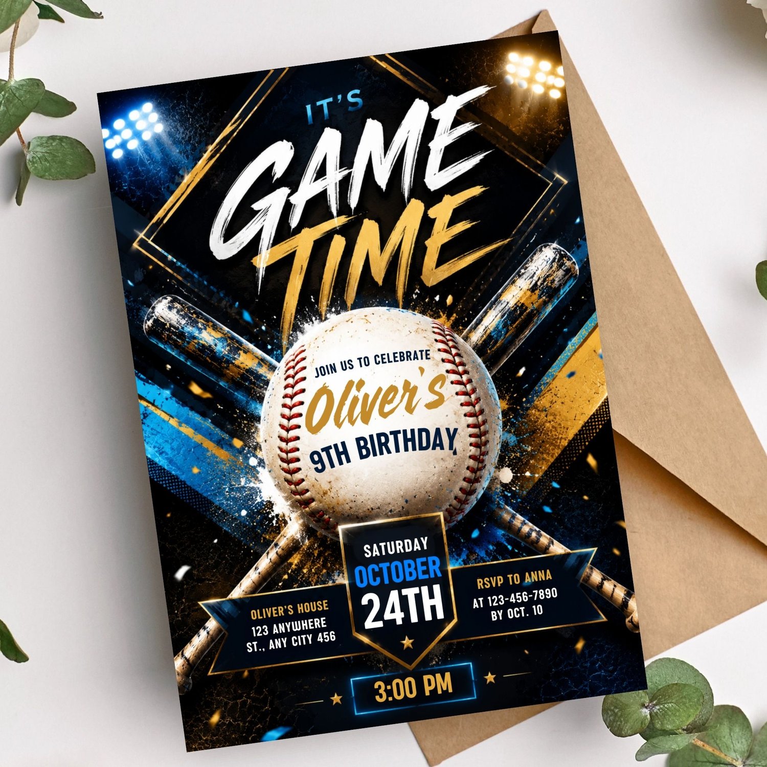 Printable baseball birthday invite template, editable digital invitation for sports themed birthday party