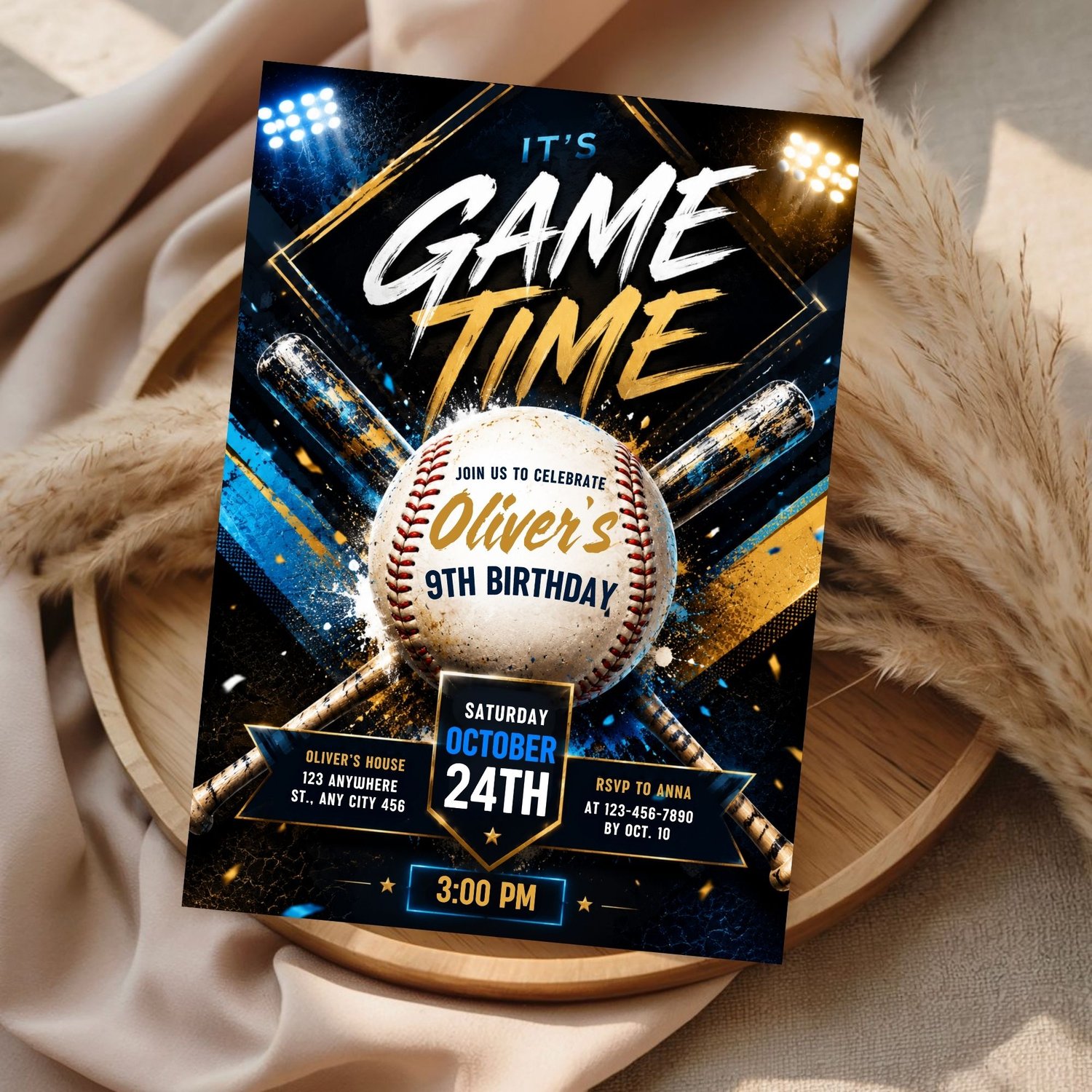 Baseball birthday invitation instant download template, customizable Canva party invitation