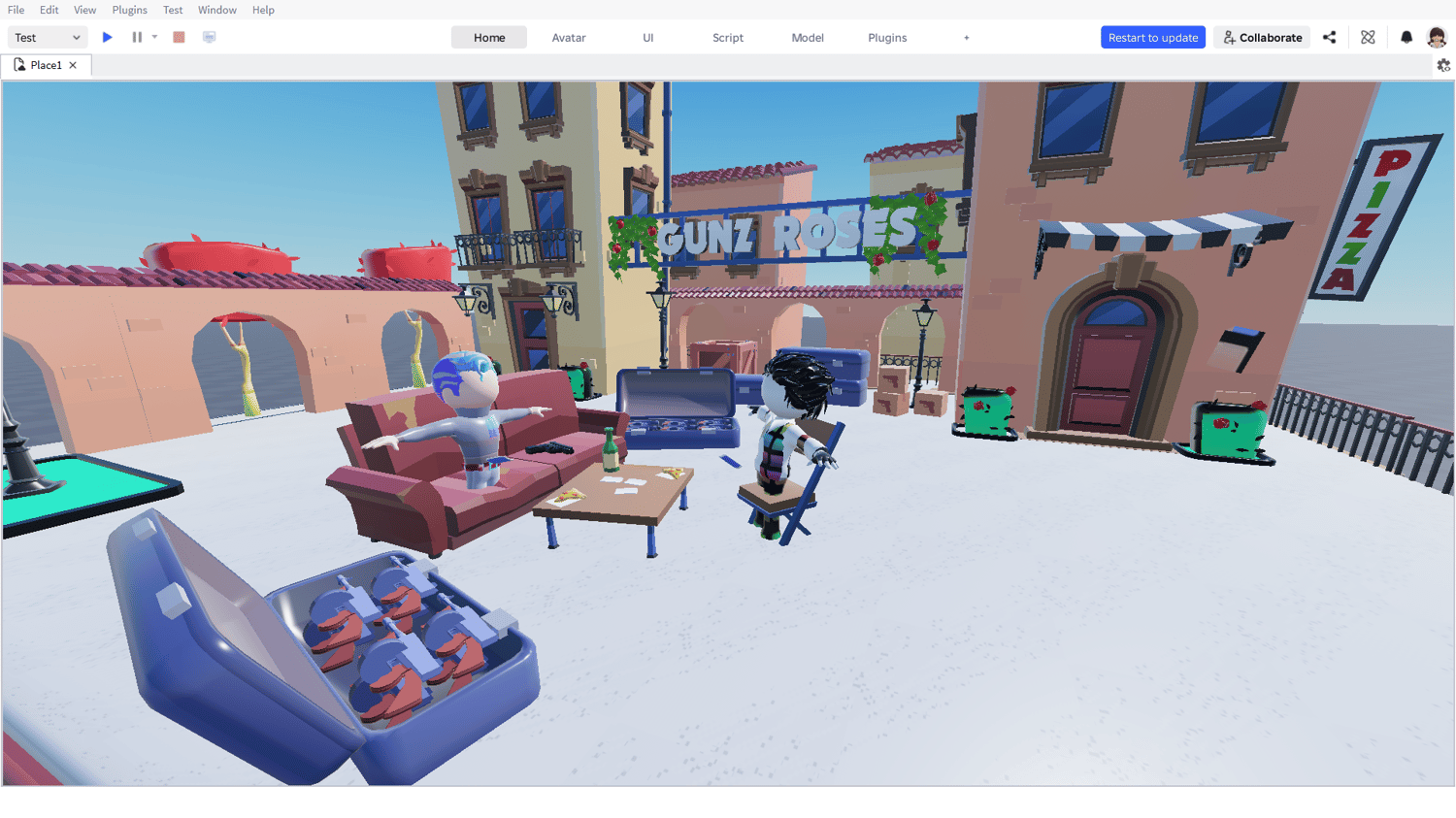 Roblox pizza table low poly scene
