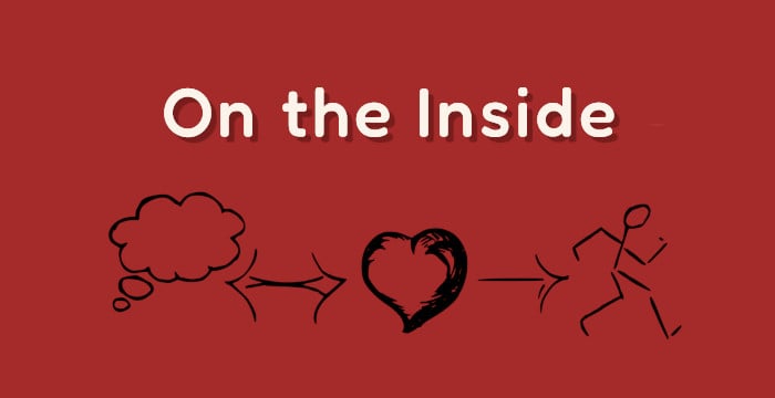 title, On The Inside in light coloured font against deep red background