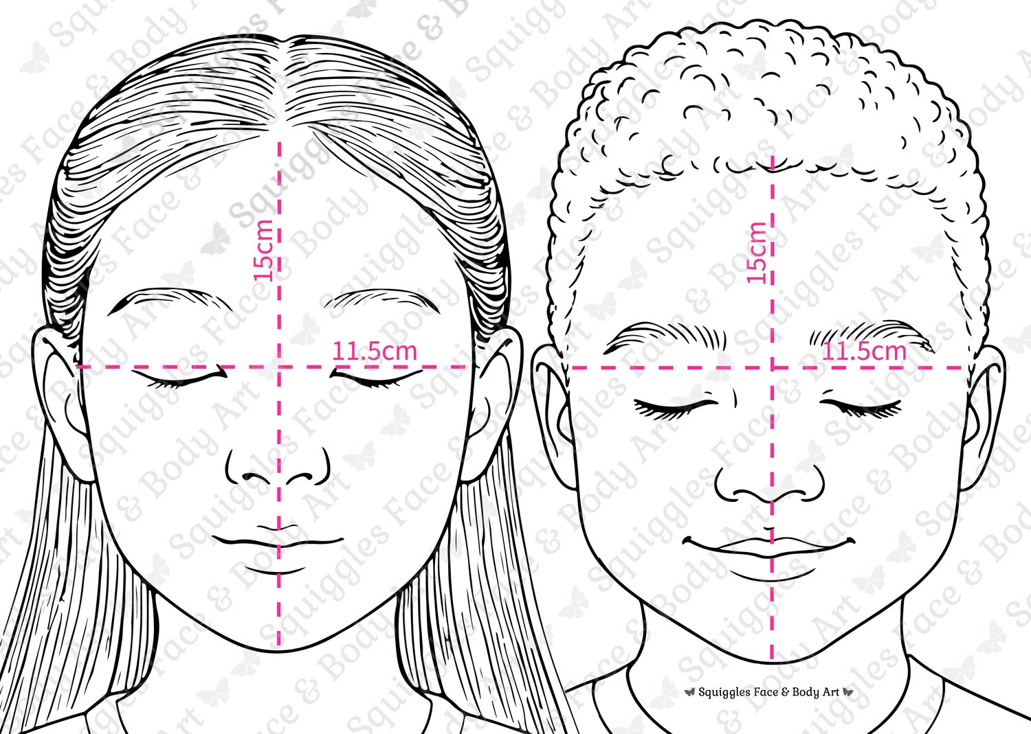 Dimensions of Face Painting Practice Templates A4 digital download faces