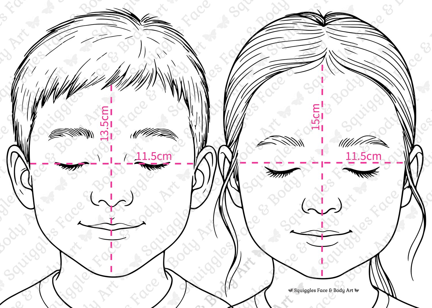 Dimensions of Face Painting Practice Templates A4 digital download faces