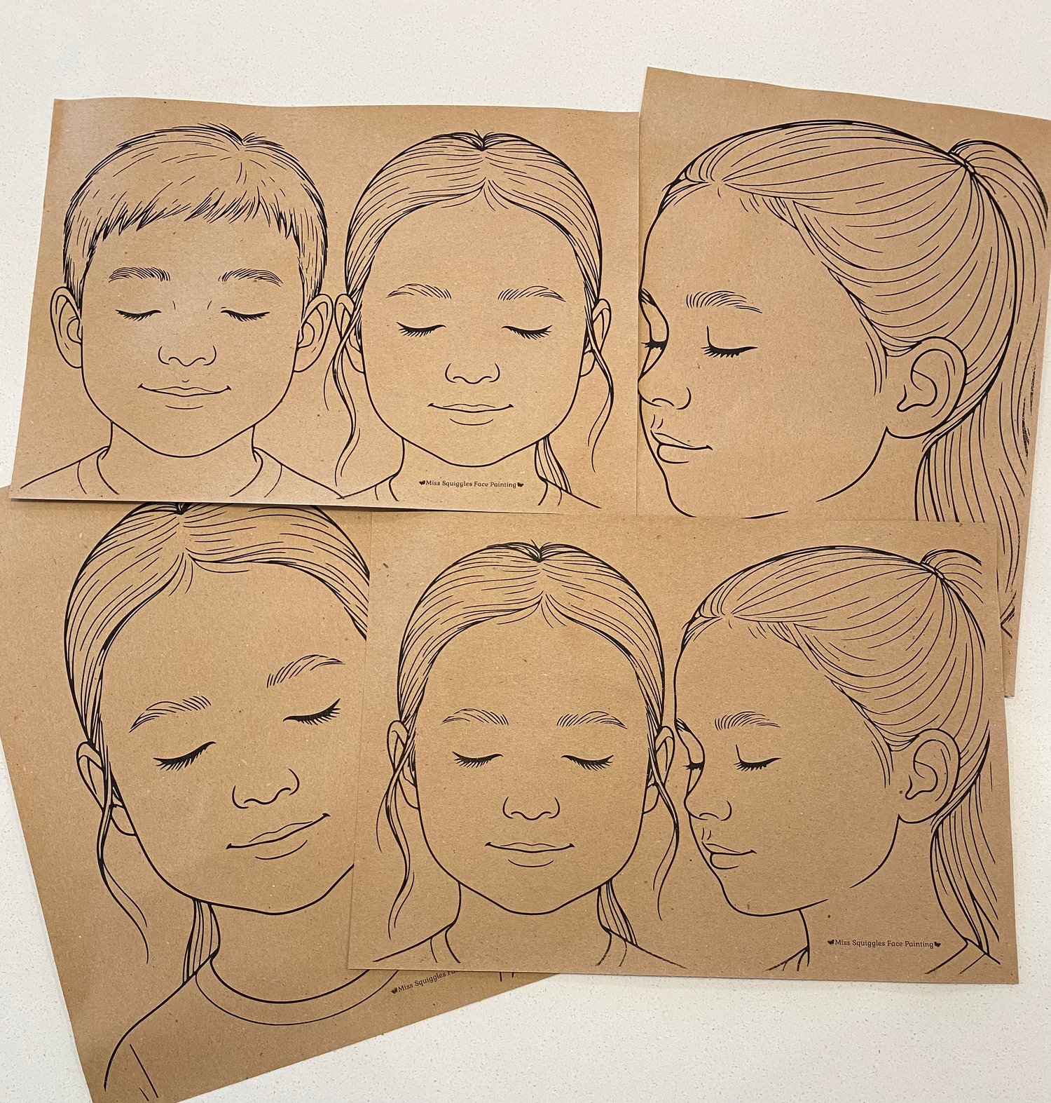 printed example showing the Face Painting Practice Templates A4 digital download faces