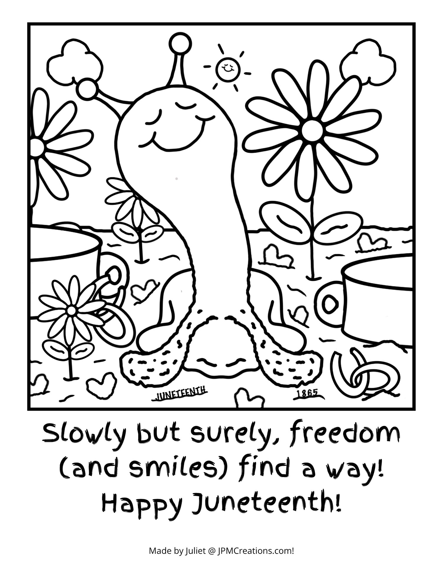 Cute Snail Juneteenth In The Garden Coloring Page (White)