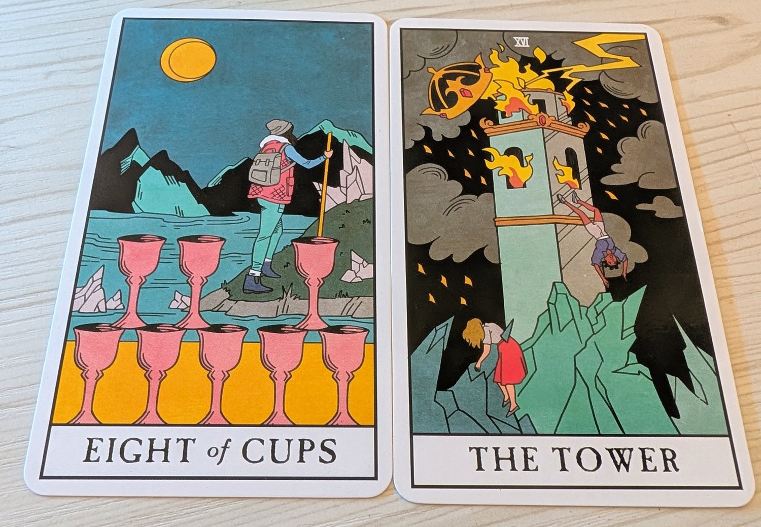 The Tower and the Eight of Cups Tarot Combination Meaning: When