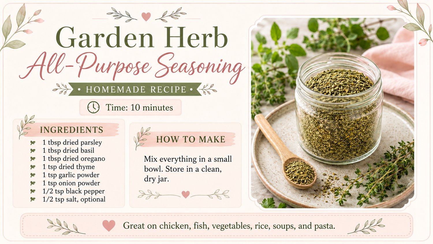 Garlic herb homemade recipe card