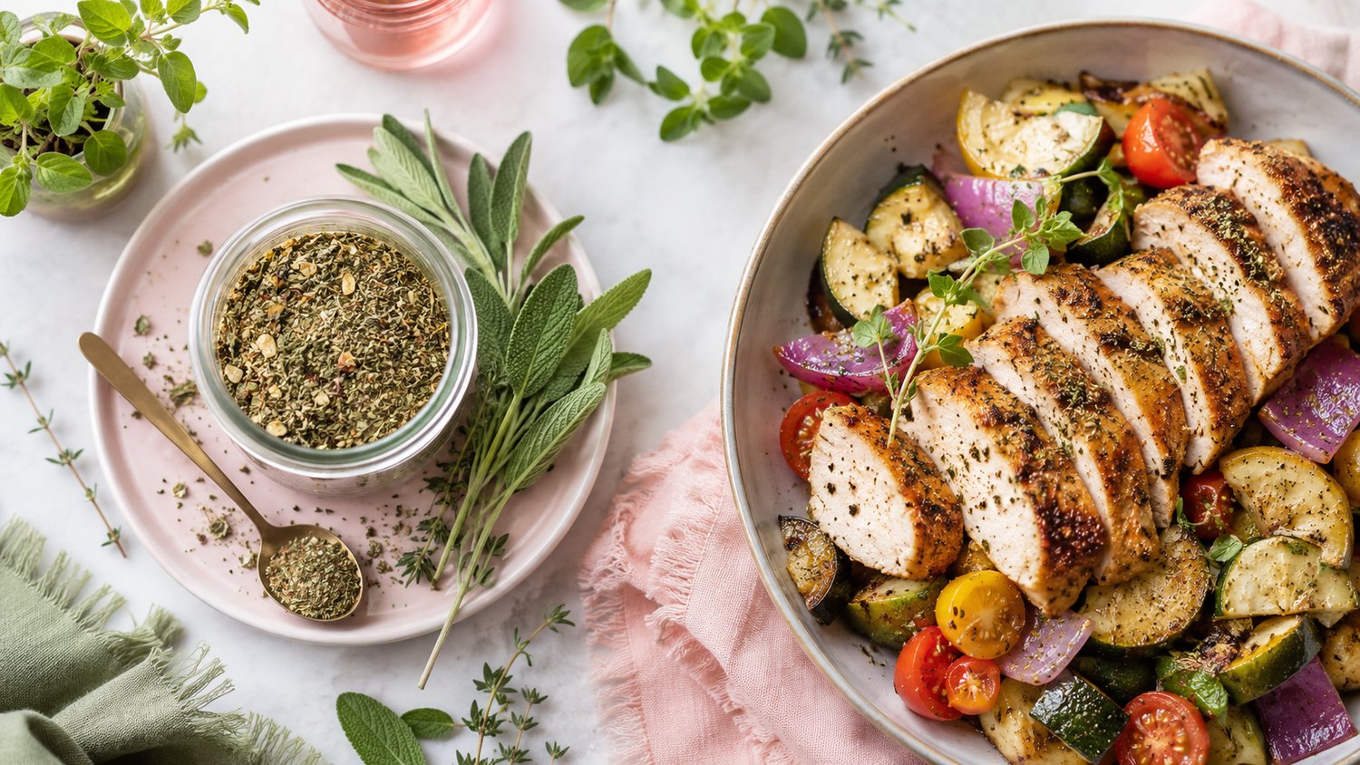 garlic herb blend on food