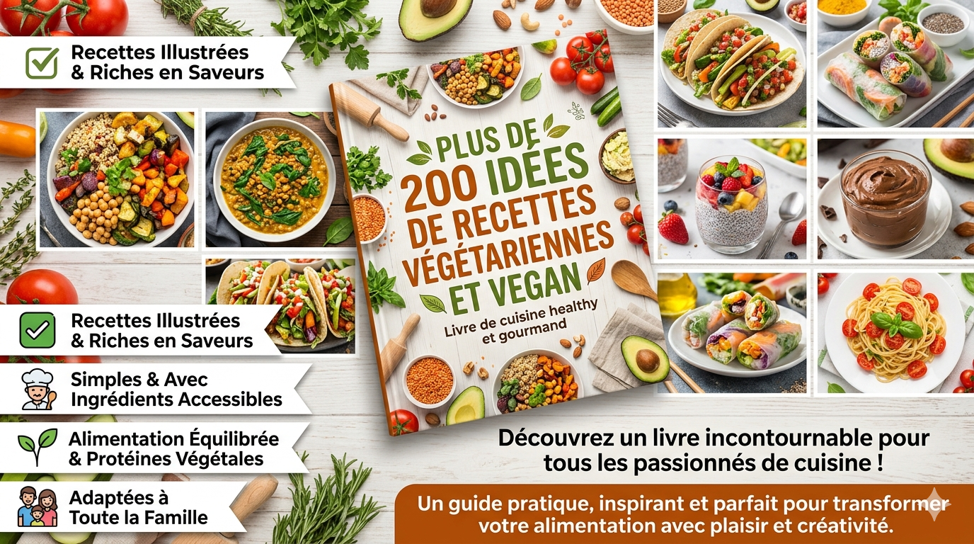 Livre de recettes végétariennes et vegan avec plus de 200 idées de plats healthy, gourmands, variés et faciles à préparer au quotidien