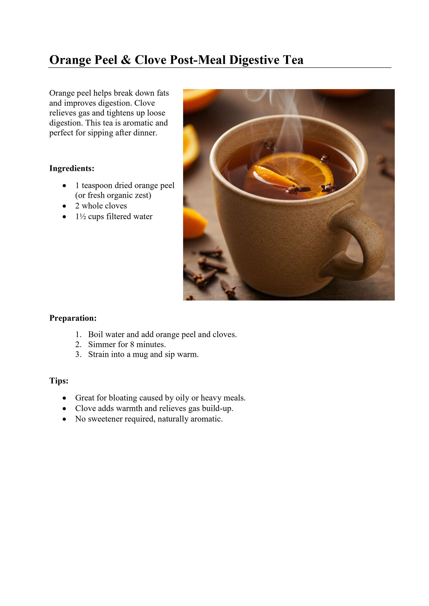 Orange Peel and Clove Tea for Bloating