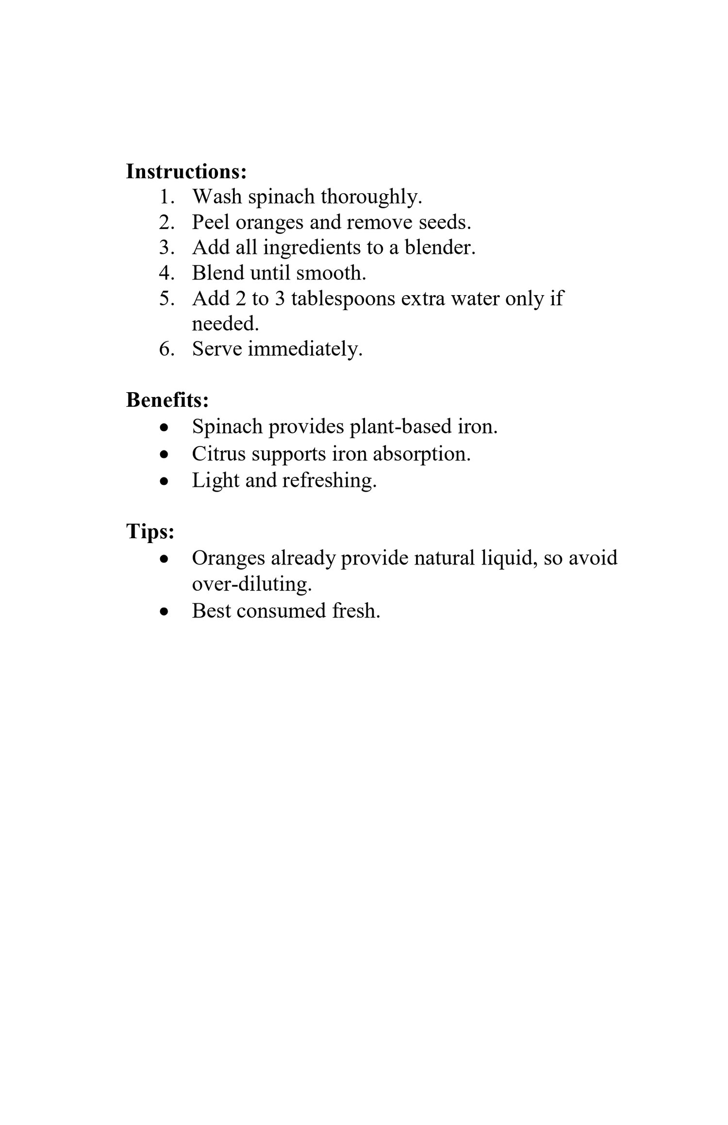 Step by step instructions for iron-rich spinach citrus juice recipe
