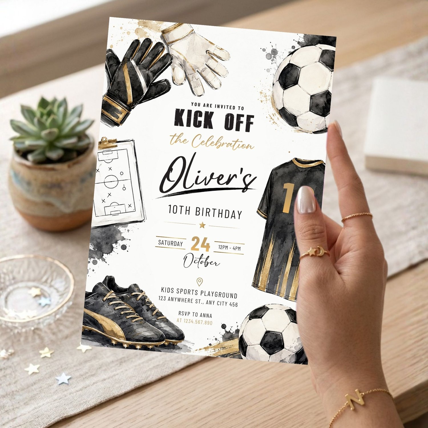 Kids football birthday invitation printable template with editable text, instant download, and soccer party theme design.