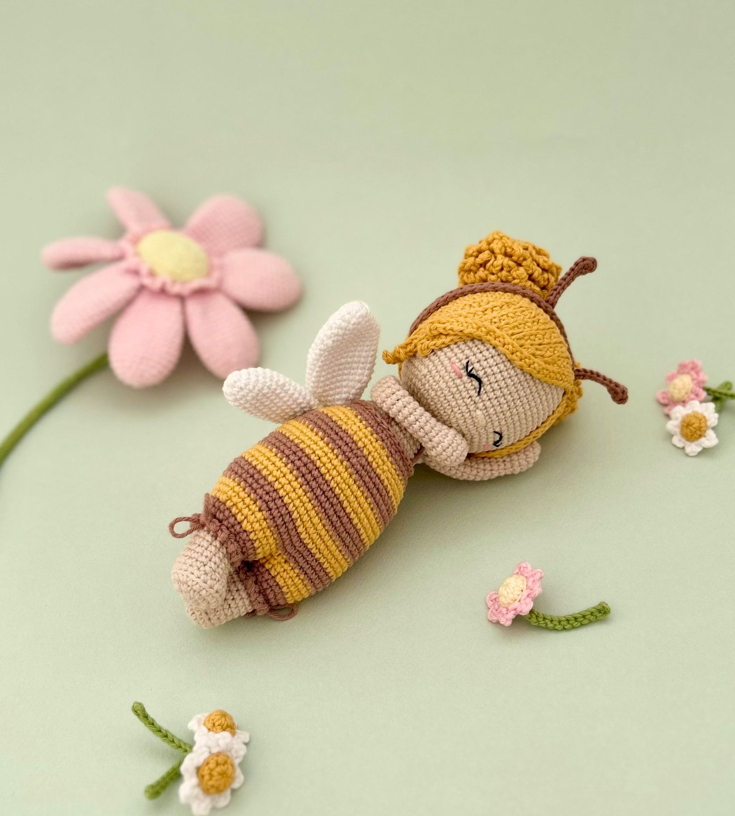 Sleepy crochet bee doll