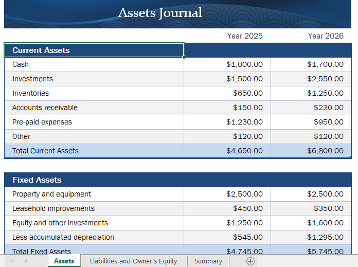 Financial Statement Spreadsheets