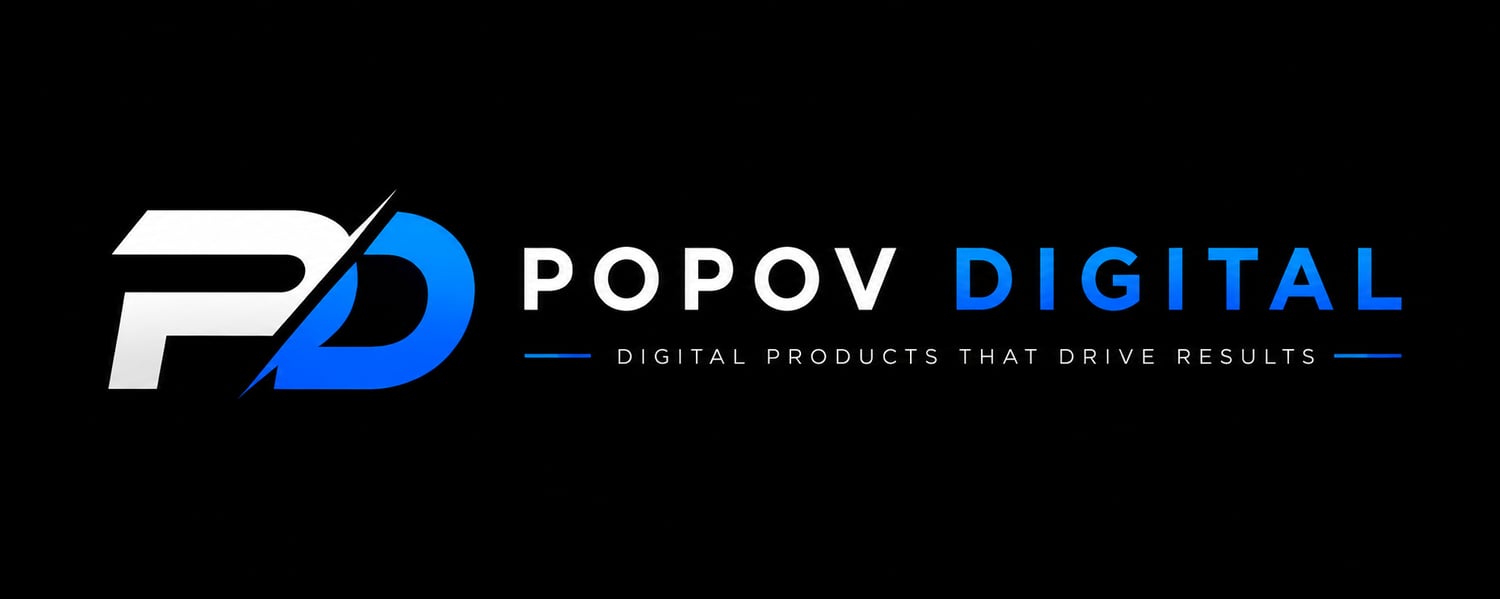 Popov Digital logo for digital products and marketing resources