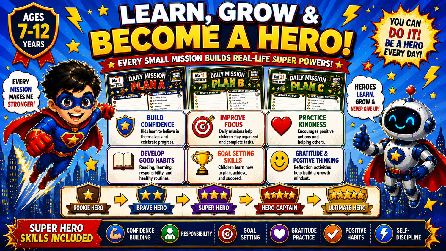 Ocean Explorer Academy Planner features and benefits including goal setting, habit tracking, motivation, and organizational skills for kids ages 7 to 12