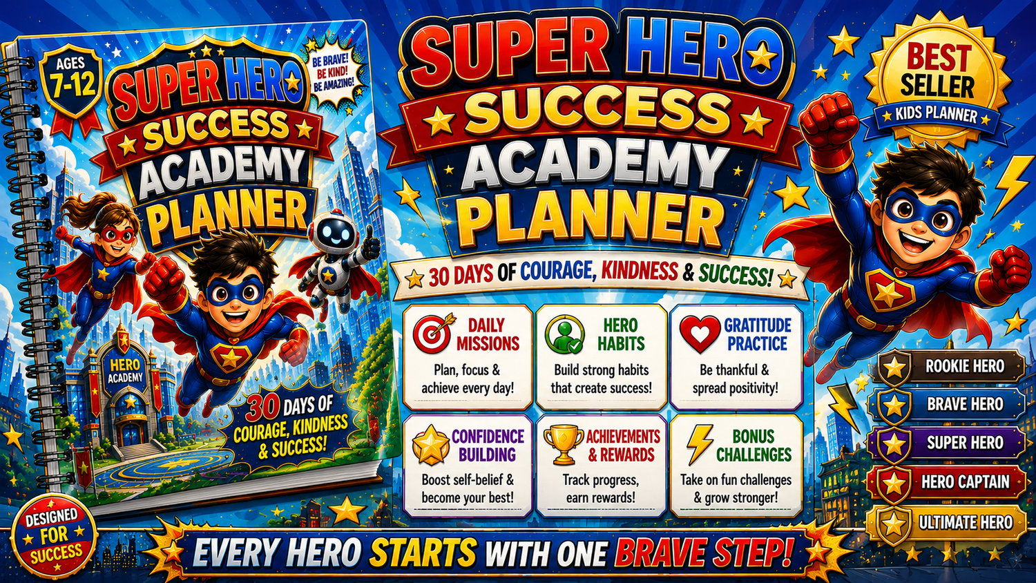 Ocean Explorer Academy Planner preview pages featuring daily planner, weekly planner, habit tracker, and goal setting activities for children