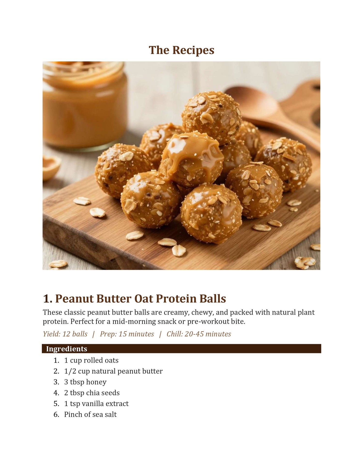 Peanut Butter Oat Protein Balls recipe with ingredients list