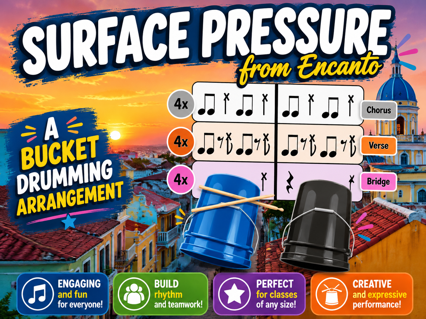 "Surface Pressure" from Encanto | Bucket Drumming Activity & Rhythm Lesson
