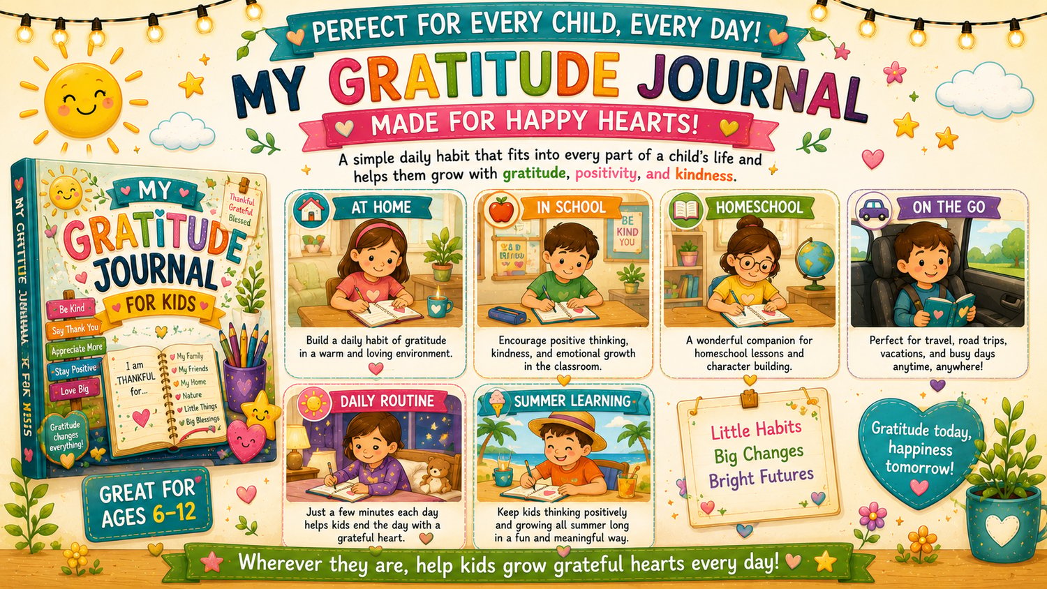 My Gratitude Journal printable educational resource designed to help children develop gratitude, kindness, mindfulness, and positive daily habits