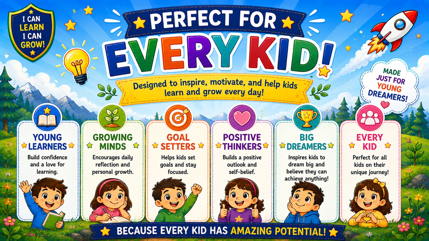 My Growth Mindset Journal printable educational resource designed to help children develop resilience, confidence, goal setting skills, and positive daily habits