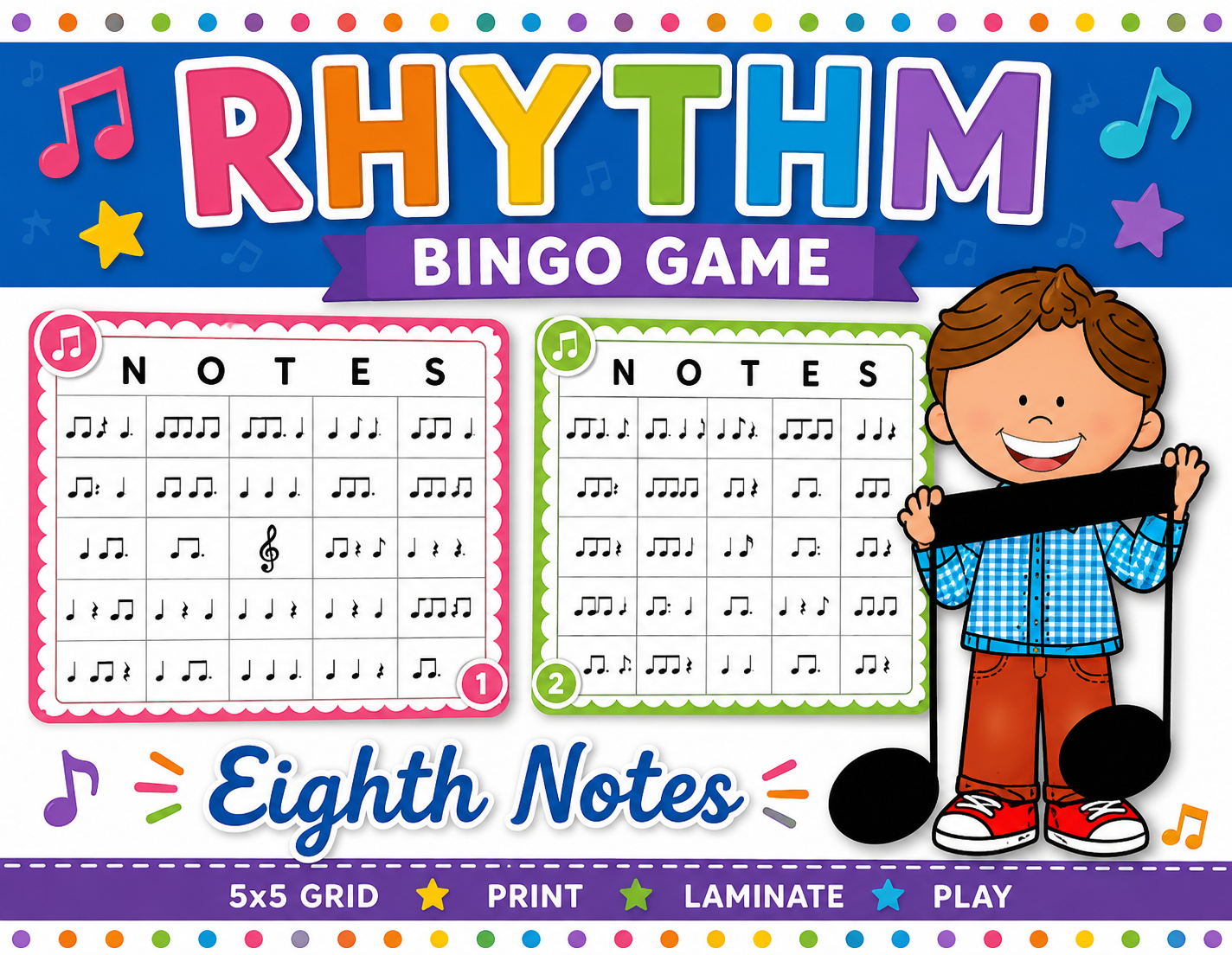 Rhythm Bingo Game | Elementary Music with Eighth Notes, Quarter Notes & Quarter Rests