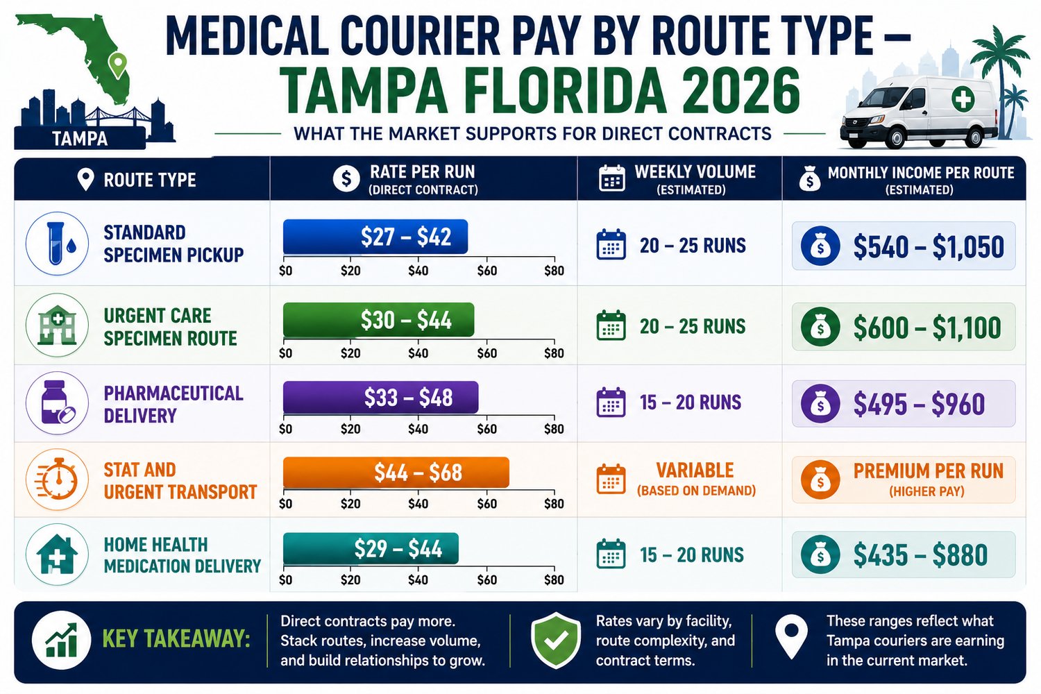 Medical Courier Pay by Route Type — Tampa Florida 2026