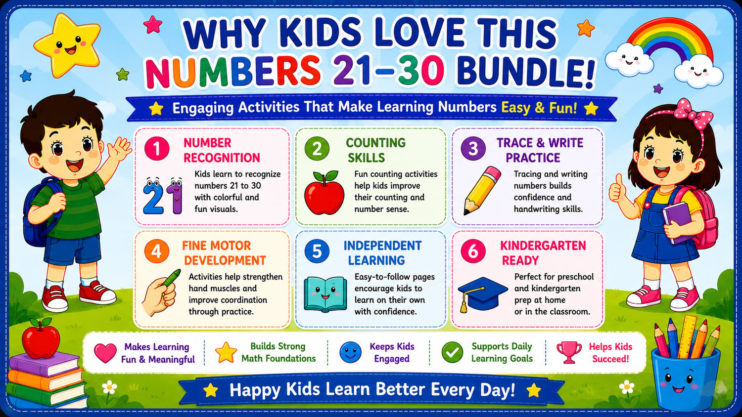 Numbers Learning Workbook Bundle 21 to 30 featuring engaging educational activities that help children develop counting, number recognition, and early math skills