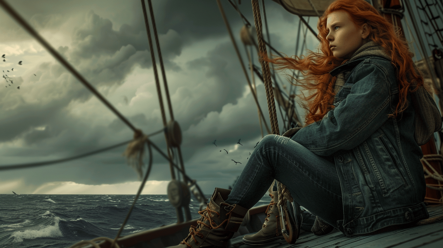 Ellie on the deck of the Swiftwind.