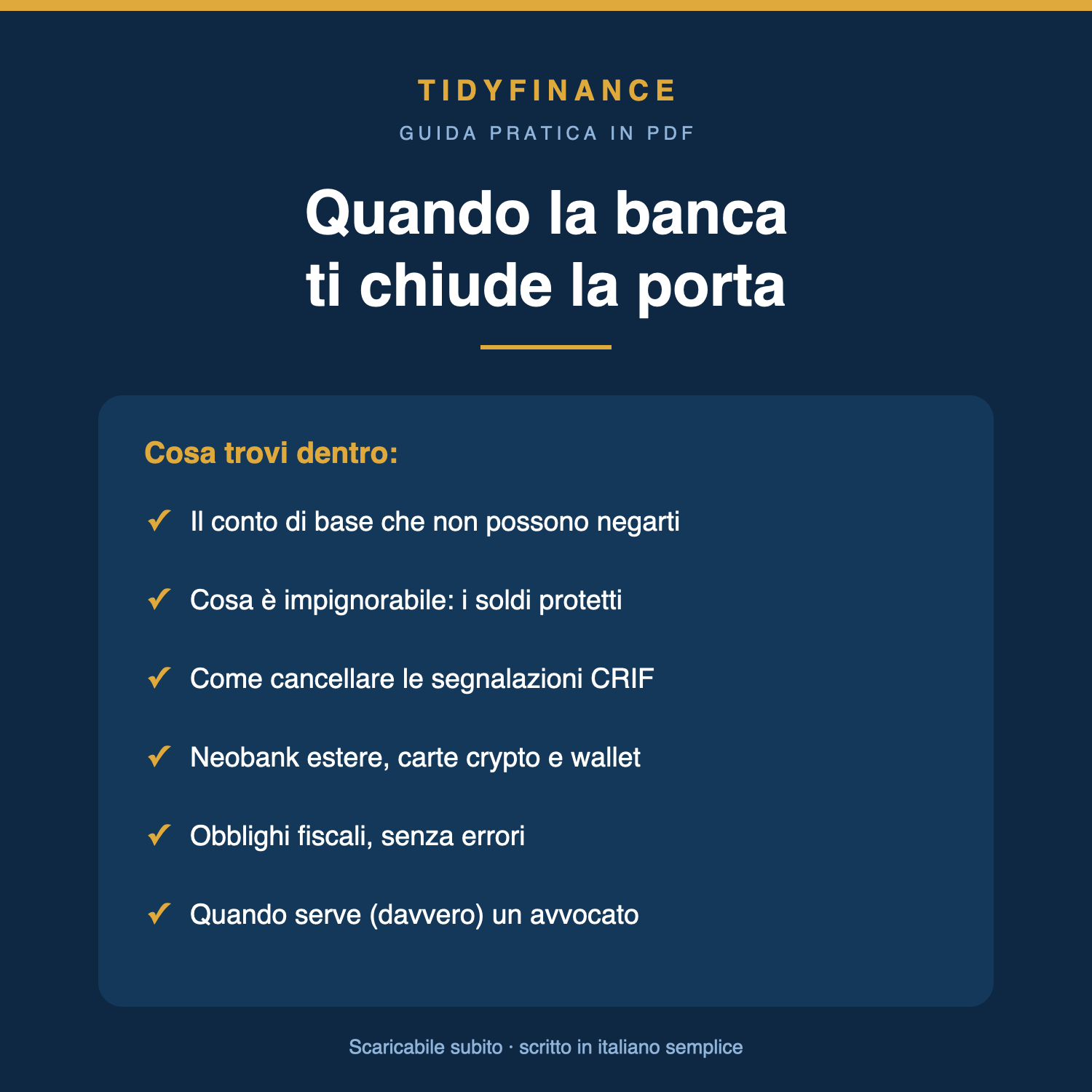 Copertina della guida PDF Quando la banca ti chiude la porta - TidyFinance
