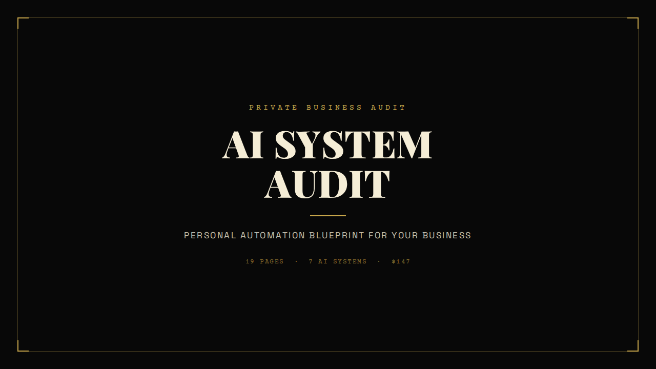 AI System Audit — premium automation blueprint cover in black and gold.