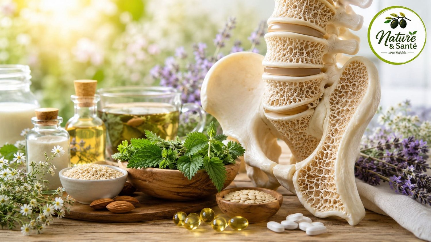 Image de couverture sur l'ostéoporose illustrant les solutions naturelles pour renforcer les os, préserver la densité osseuse et soutenir la santé osseuse au quotidien.