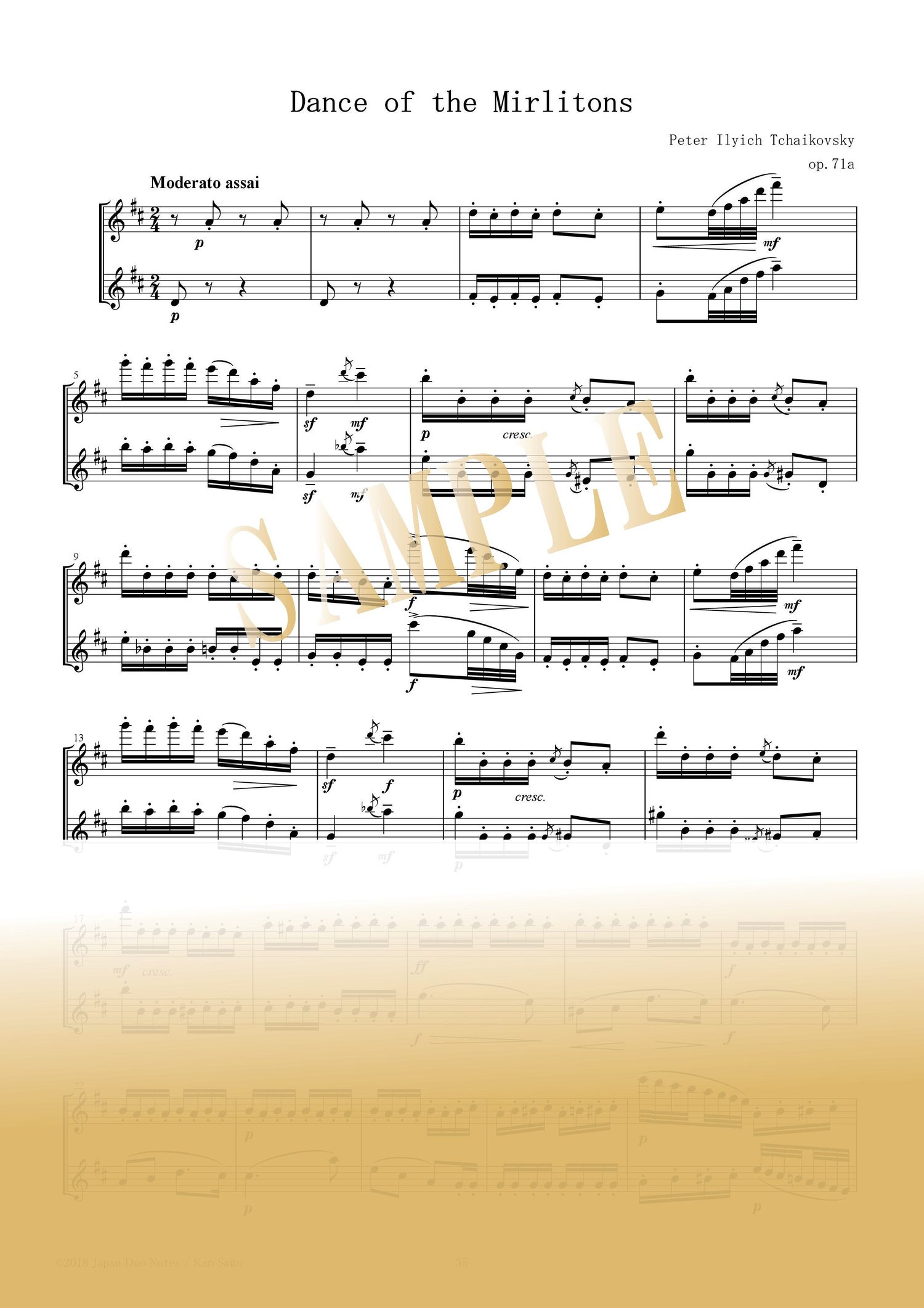Sample page from Dance of the Reed Flutes by Tchaikovsky – flute duet score for two flutes