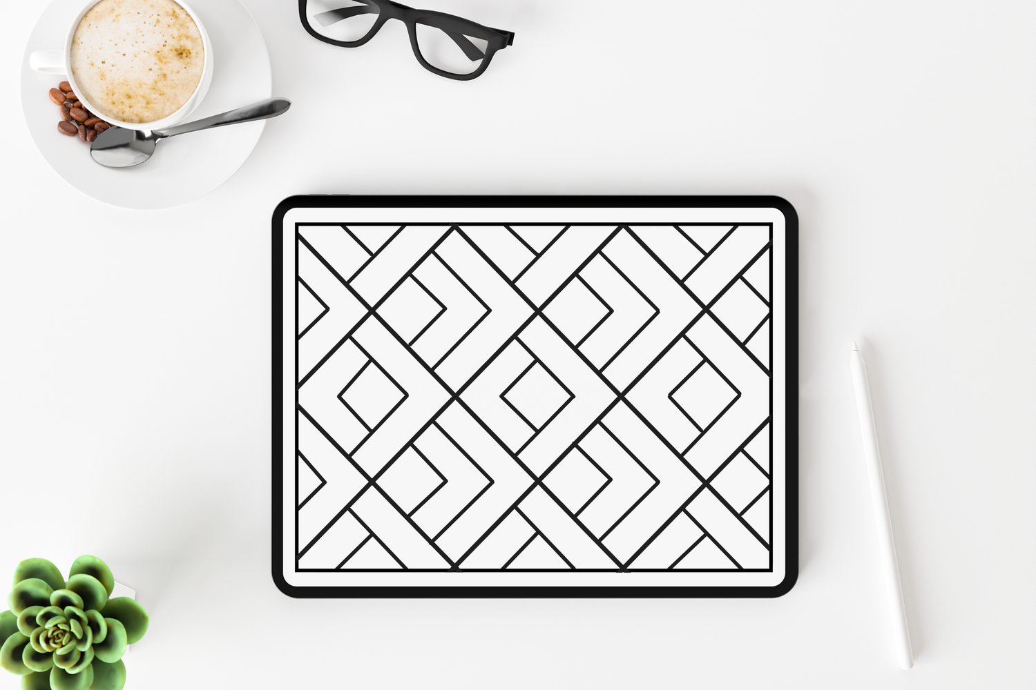 Printable abstract coloring book featuring 50 hand-drawn pattern coloring pages for relaxation, mindfulness, doodling, and digital or printed coloring.