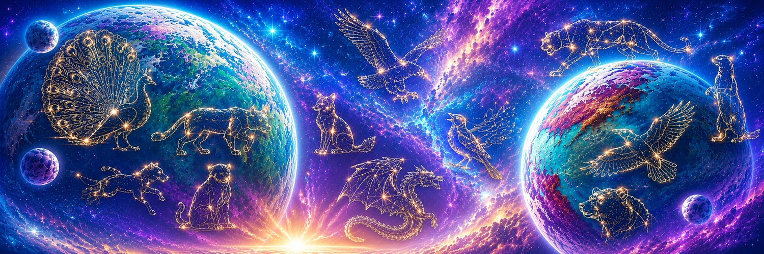 EG Manetti Nightingale series header featuring constellation animals, colorful planets, and vibrant space artwork for science fiction romance readers.