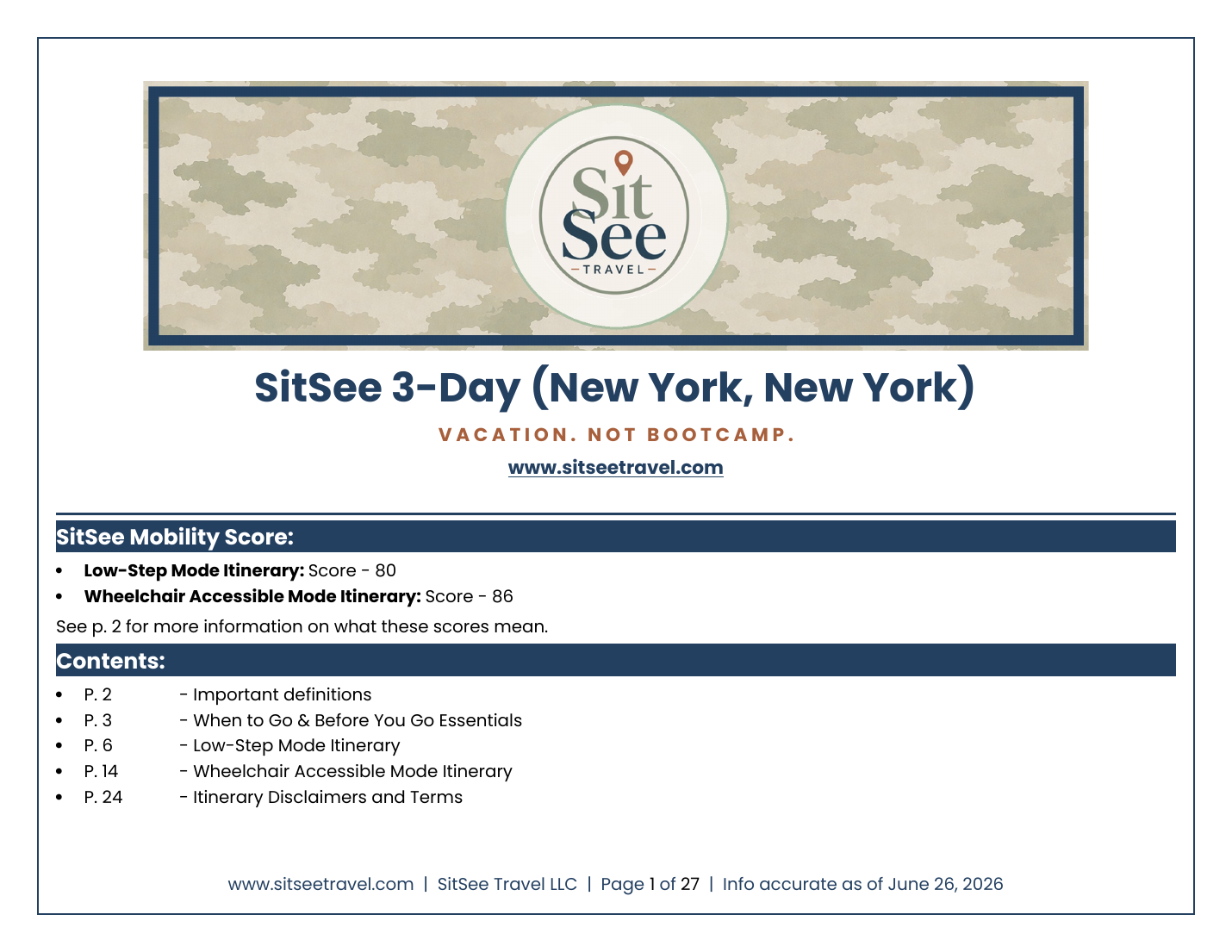 Cover of the SitSee low-step and wheelchair-accessible 3-day New York City itinerary