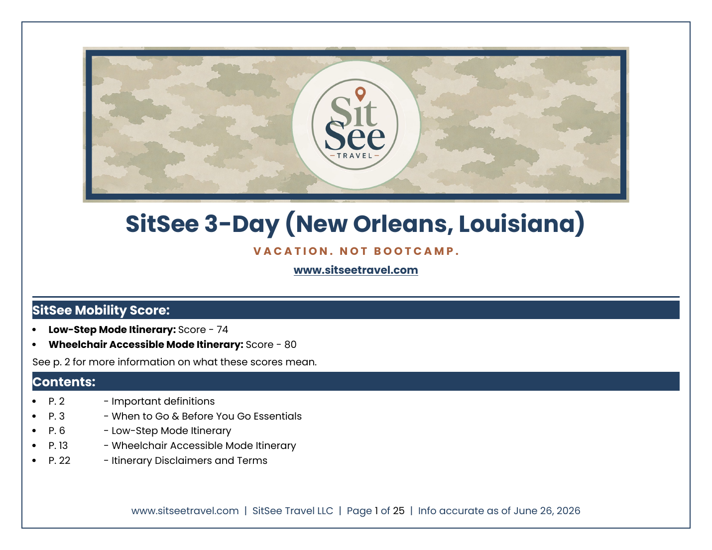 Cover of the SitSee low-step and wheelchair-accessible 3-day New Orleans itinerary