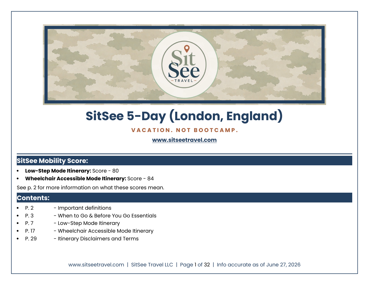 Cover of the SitSee low-step and wheelchair-accessible 5-day London itinerary