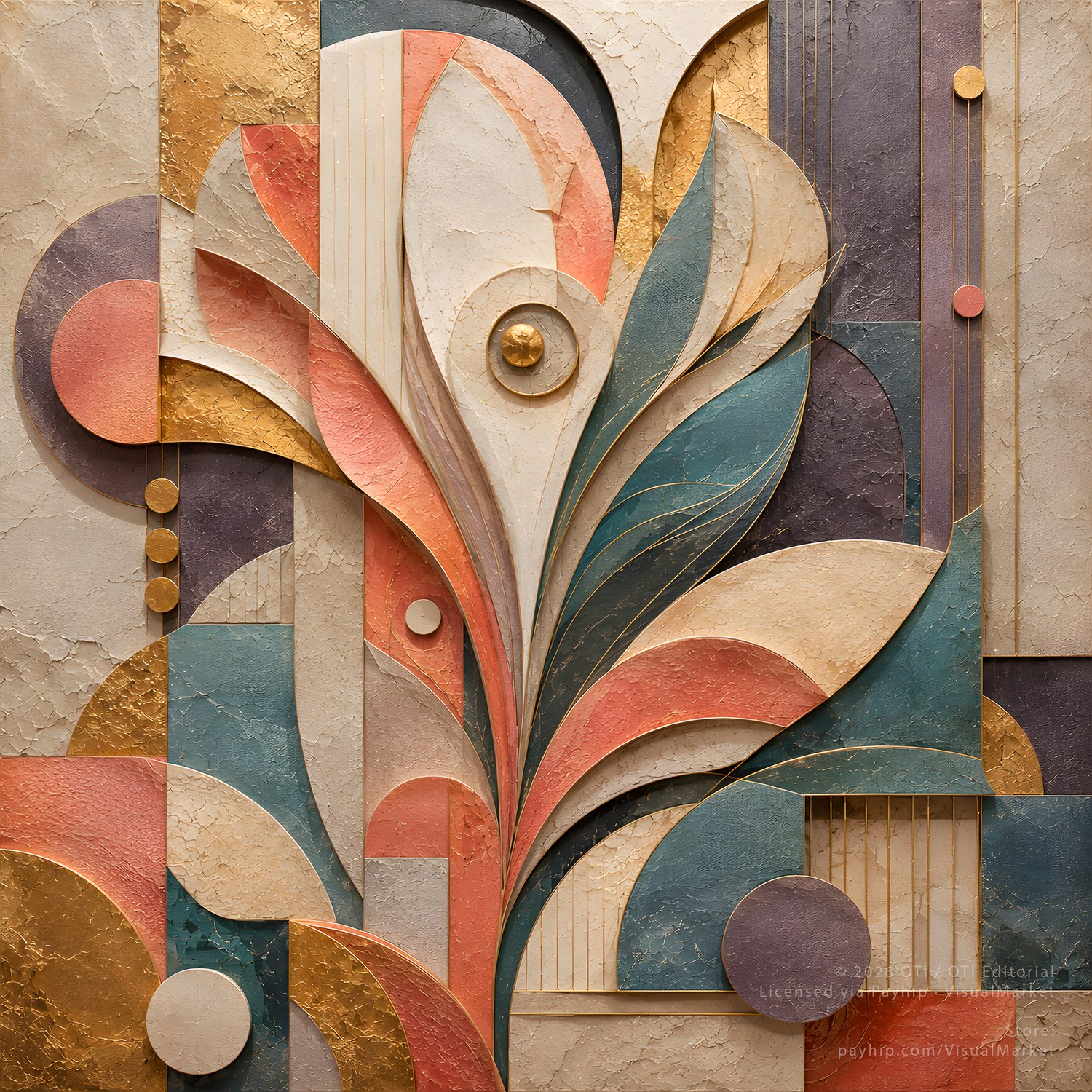 Luxury abstract Art Deco wall art bundle featuring sculptural ram artwork, veiled classical portrait, architectural marble relief, and botanical geometric composition with gold accents.