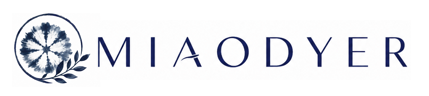 Miaodyer traditional Chinese indigo dyeing brand logo featuring handmade textile art and natural indigo craftsmanship.