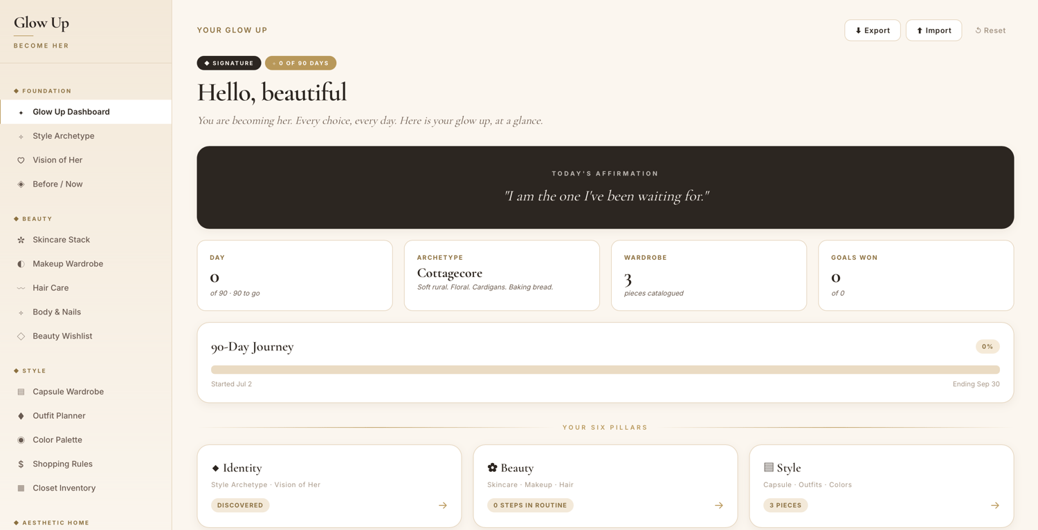 The Ultimate Glow Up Planner: Become Her — Interactive 90-Day Transformation with 30+ Trackers, Style Archetype Quiz & It Girl Rituals