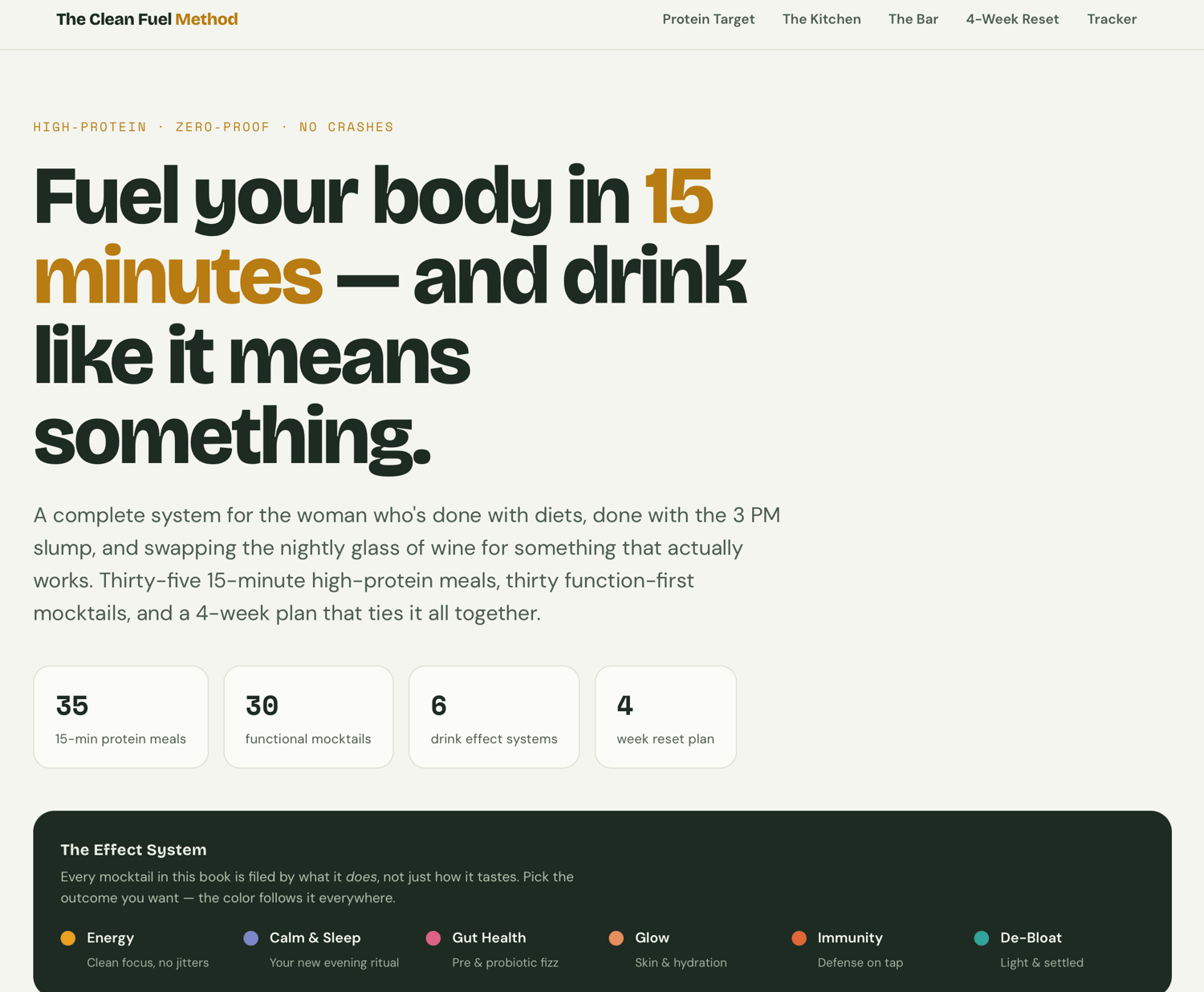 The Clean Fuel Method™ — 35 High-Protein 15-Minute Meals + 30 Functional Mocktails | Interactive Guide, Protein Calculator & Energy Tracker