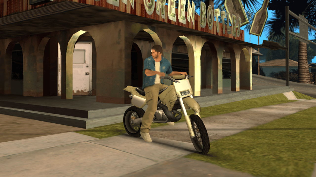 Jason Duval character mod from GTA VI standing next to the sanchez in GTA San Andreas