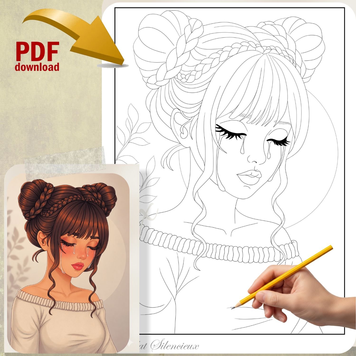 illustration émotion • dessin poétique • art numérique noir et blanc • coloriage artistique • illustration Ladix