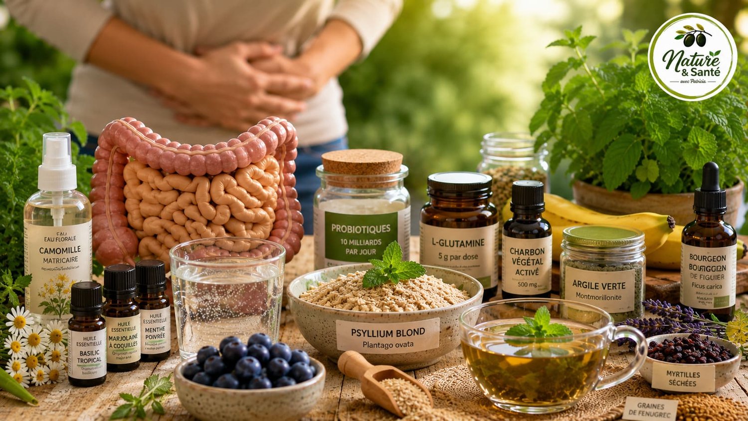 Illustration de couverture sur la diarrhée chronique ou matinale, le microbiote intestinal, l'alimentation et les solutions naturelles pour retrouver un meilleur confort digestif.