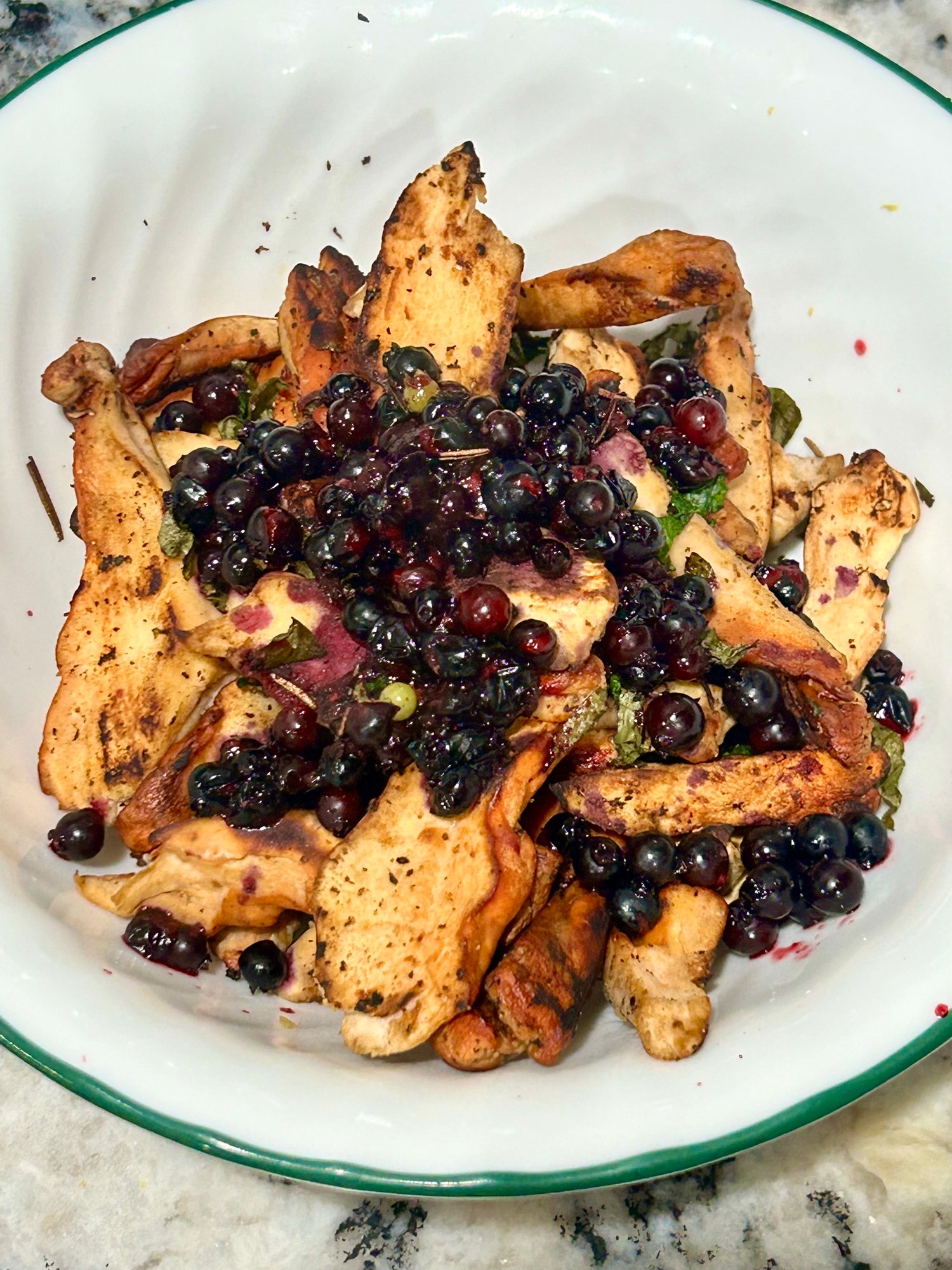 Wild Forest Skillet: Chicken of the Woods with Blueberries & Garlic Mustard